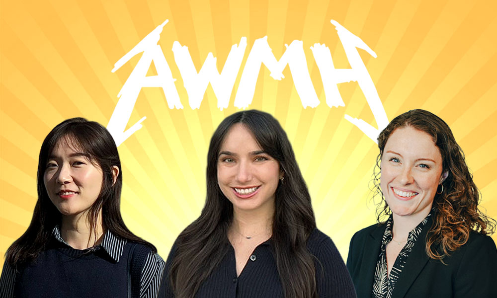 Headshots of Erin Barry, Hyemin Lee and Nicole Mayes in front of the All Within My Hands Loho